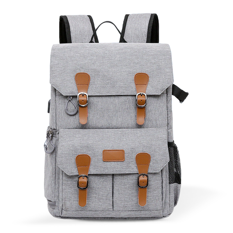 Mochila de equipos de cámara de gran capacidad con cubierta de lluvia impermeable, adecuada para la computadora portátil de 15.6 pulgadas y cámaras DSLR (gris oscuro)